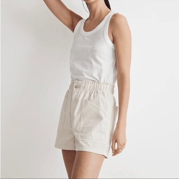 Madewell Cream Paperbag Utility High Rise Shorts - Picture 1 of 5